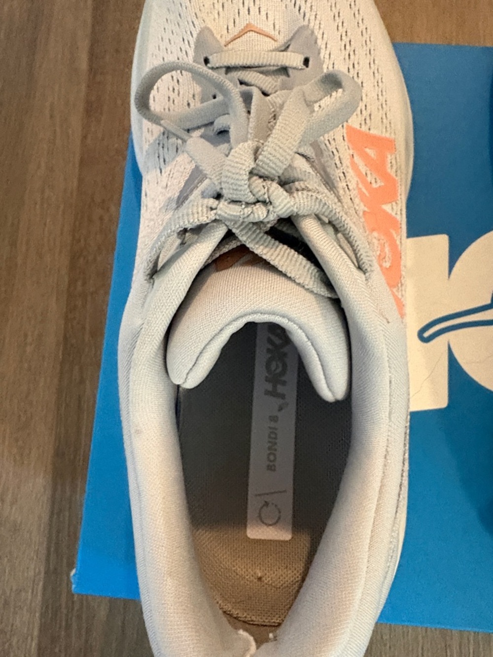 Hoka Light Gray Running Shoes with Coral Logo - Picture 5 of 10